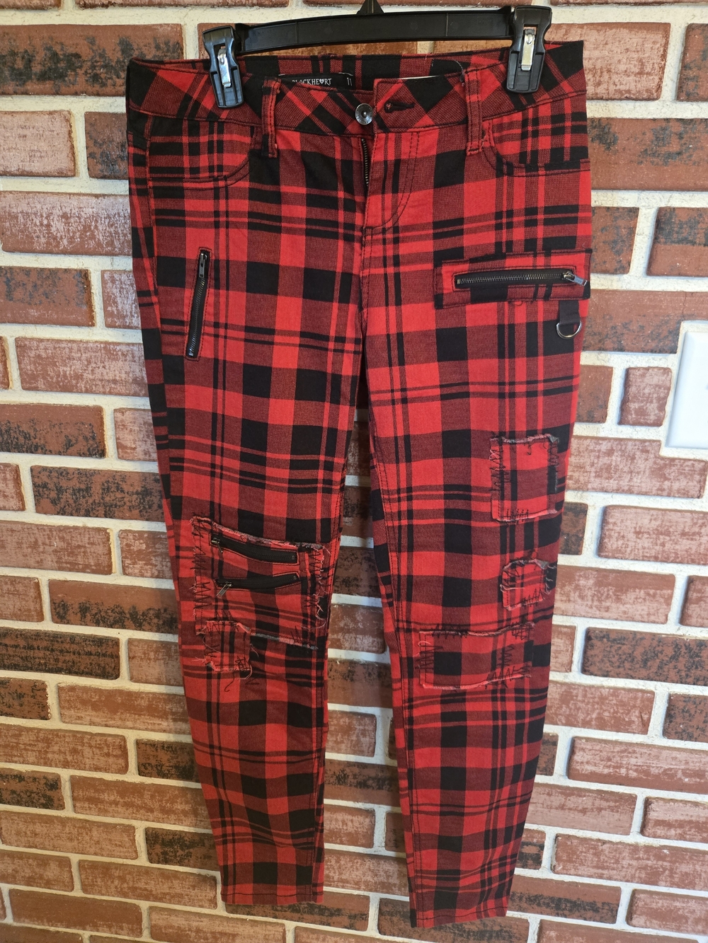 Blackheart Red and Black Plaid Super Skinny Pants